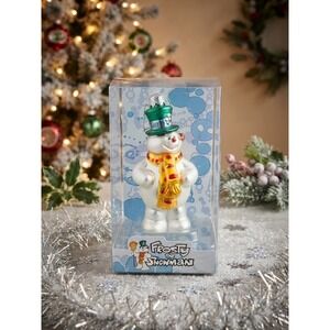 Brass Key Frosty the Snowman Glass Hanging Handcrafted Christmas Ornament 2004